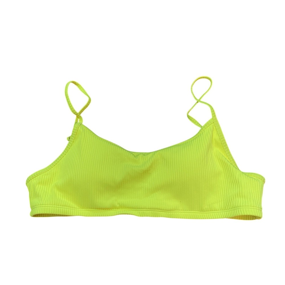 Halara NWOT Ribbed Bikini Swimsuit Top Neon Yellow Green Size Large Swim - Picture 7 of 11